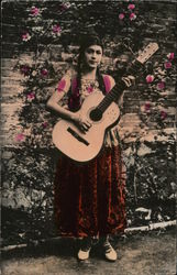 Señorita Playing the Guitar Mexico Postcard Postcard Postcard