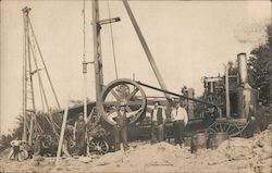 Steam Driven Well Drilling Rig and Workers Postcard