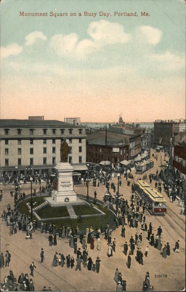 Monument Square on a Busy Day Portland Maine