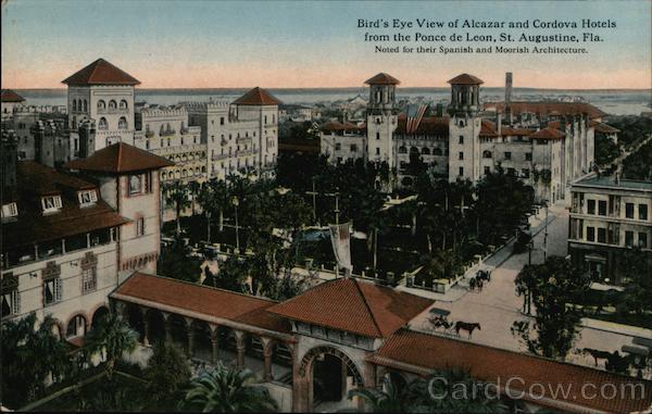 Bird's Eye View of Alcazar and Cordova Hotels From the Ponce de Leon St. Augustine Florida