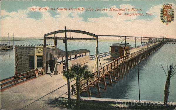 Sea Wall and South Beach Bridge Across Mantanzas River St. Augustine Florida