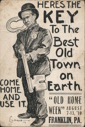 Here's the Key to the Best Old Town on Earth. Come Home and Use It. "Old Home Week" August 7-13, '10 Franklin, PA Clarke Postcar Postcard