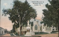 Soldiers Monument & Methodist Church Camden, ME Postcard Postcard Postcard