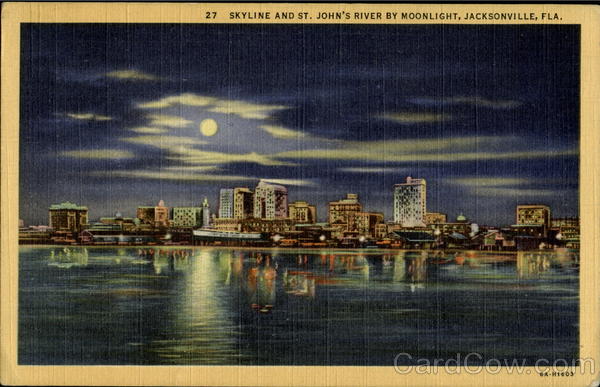 Skyline And St. John's River By Moonlight Jacksonville Florida