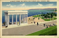 Plymouth Harbor And Portico Over Plymouth Rock Postcard