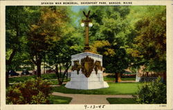 Spanish War Memorial, Davenport Park Bangor, ME Postcard Postcard