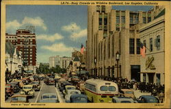 Busy Crowds On Wilshire Boulevard Postcard