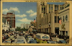 Busy Crowds On Wilshire Boulevard Los Angeles, CA Postcard Postcard