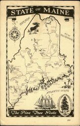 State Of Maine Map Postcard
