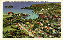 Birds Eye View Of Camden Harbor And Town, Mt. Battie Maine Postcard Postcard