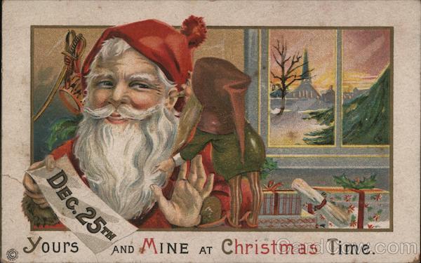 Yours and Mine at Christmas Time Santa Claus Postcard