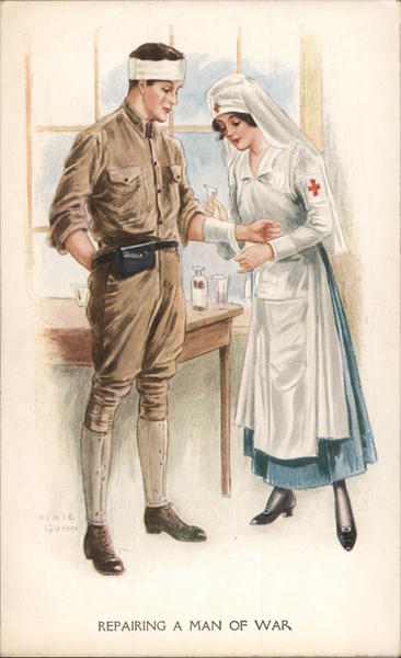 Nurse Wraps Soldier's Arm, Repairing a Man of War Military