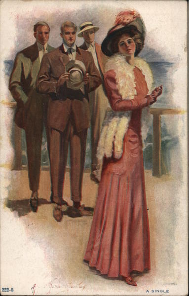 A Woman Standing with Three Men Looking at Her Longingly