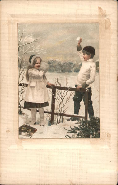 Two Kids Playing in the Snow Children