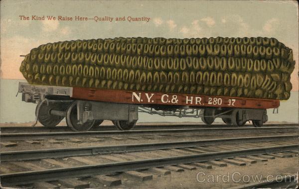 Giant corn on a train: The kind we raise here - quality and quantity