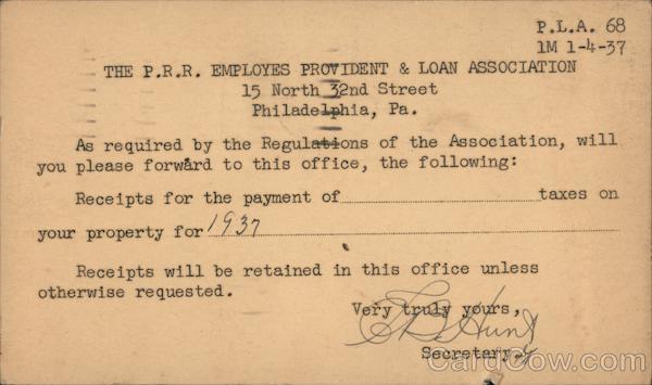 Property tax records request from PRR Employees Provident and Loan Association