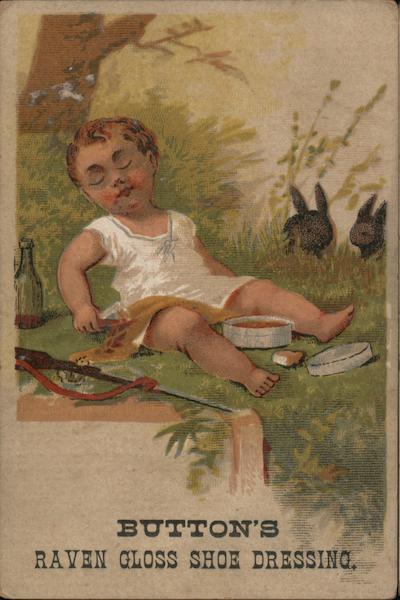 Button's Raven Gloss Shoe Dressing - Sleeping Baby and Bunnies