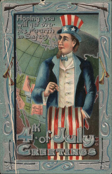 4th of July Greetings - Uncle Sam, Holding a Cigar