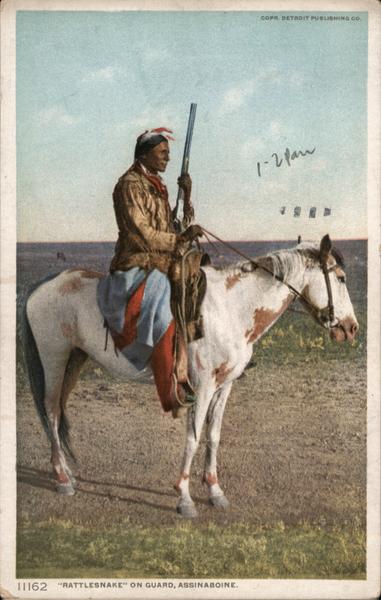 Native American man Rattlesnake on horseback Native Americana