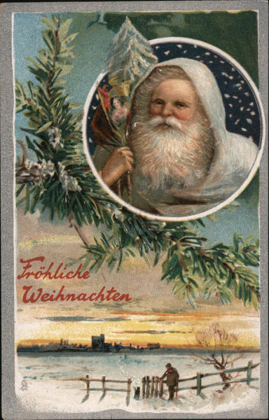 Tuck's Christmas Post Cards 138 - Fröhliche Weihnachten - Father Christmas w/ Fir Branches