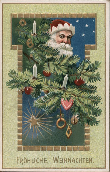 Santa Peeking Out From Behind a Tree Santa Claus