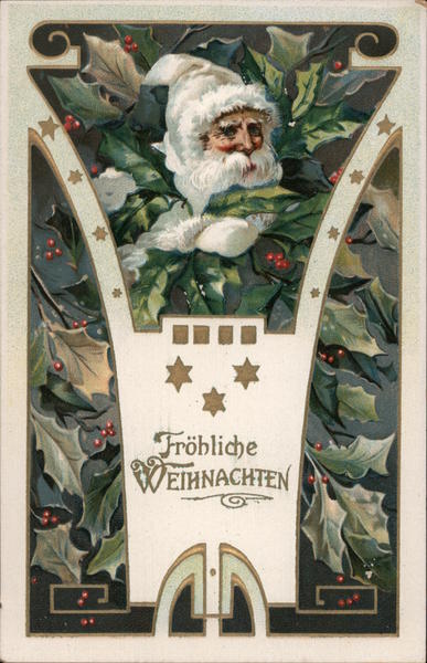 Tuck's Christmas Series 505 - Fröhliche Weihnachten - Father Christmas and Holly Branches