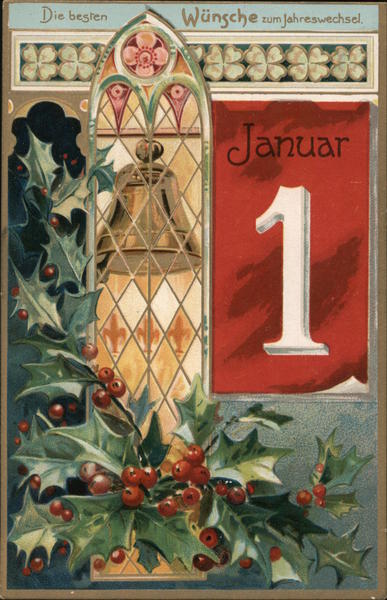 January 1 with Stained Glass and Holly New Year's