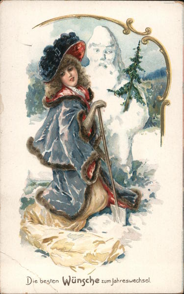 Die Besten Wunsche zum Jahreswechsel - Woman with snowman