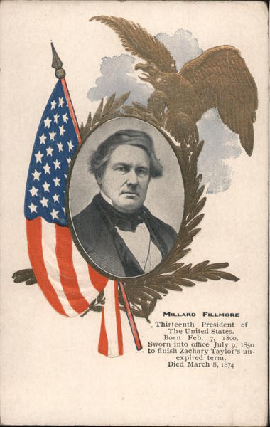 Millard Fillmore portrait with flag and eagle frame