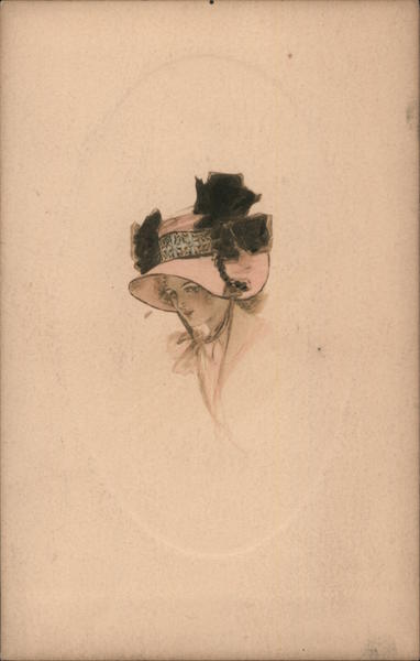 Woman Wearing Hat / Embossed Oval Frame Women