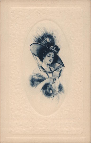 Woman Wearing a Hat Reading a Card Women