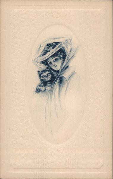 A Woman in a Large Hat Holding a Cat Women