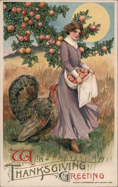 Woman Collecting Peaches, Turkey, Thanksgiving Greeting