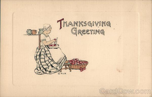 Thanksgiving Greeting - woman peeling apples Women