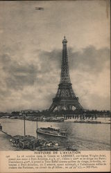 A airplane flying over the Eiffel Tower Postcard