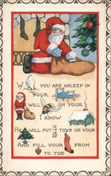 When You Are Asleep In Your Bed Santa Will Be On Your Rooftop Santa Claus Postcard Postcard Postcard