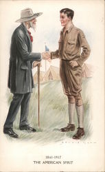 1861 - 1917 The American Spirit, Soldier Shaking Hands with Old Man Postcard