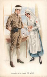 Nurse Wraps Soldier's Arm, Repairing a Man of War Postcard