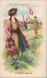 Woman waving farewell to soldier Postcard