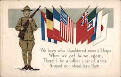 Soldier, Allies Flags Postcard
