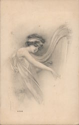 A Woman Playing a Harp Postcard