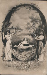 Women and girls surrounding letter "O" Postcard