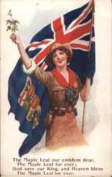 Frontier woman carrying a flag and a twig of holy Postcard