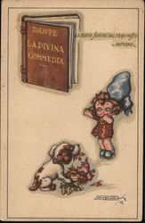 Girl with Dog Eating Doll and Not Book, "La Divina Commedia" Postcard