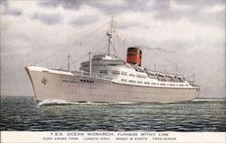 T.S.S. Ocean Monarch, Furness Withy Line - Ship Cruise Ships Postcard Postcard Postcard