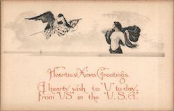 Heartiest Xmas Greetings - A Man and an Eagle Postcard