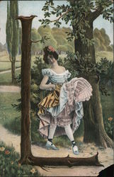 Woman walking by letter "L Postcard