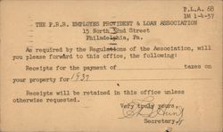 Property tax records request from PRR Employees Provident and Loan Association Postcard