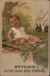 Button's Raven Gloss Shoe Dressing - Sleeping Baby and Bunnies Trade Card