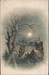 Owl in a Tree on a Moonlit Night - Joseph Johnson's Sons Trade Card